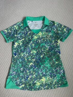 Adidas Junior golf polo shirt - Green/Blue Floral Print, Short Sleeve top